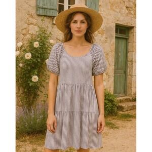 BeachLunchLounge Tiered Dress Linen Cotton XS French Countryside Cottagecore